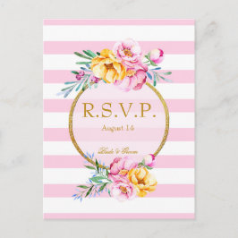 Cartão Postal De Convite RSVP de Casamento de Flor de Quadro Dourado com Fa