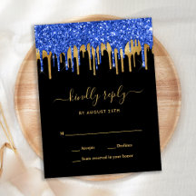 RSVP de Casamento de Glitter Dourado Preto Azul El