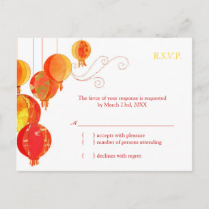 Cartão Postal De Convite RSVP de Casamento de Lanternas de Papel da Ásia C