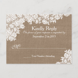 Cartão Postal De Convite RSVP de Casamento de Locais Rustic Burlap & Vintag