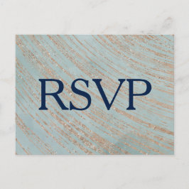 Cartão Postal De Convite RSVP de Casamento de Mármore de Cobre e Azul