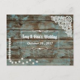 Cartão Postal De Convite RSVP de Casamento de Pearls & Lace Rustic