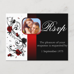 Cartão Postal De Convite RSVP de Casamento de Rosa Vermelho e Negro Moderno