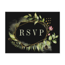 RSVP de Casamento de Terra Floral Geométrica Preta