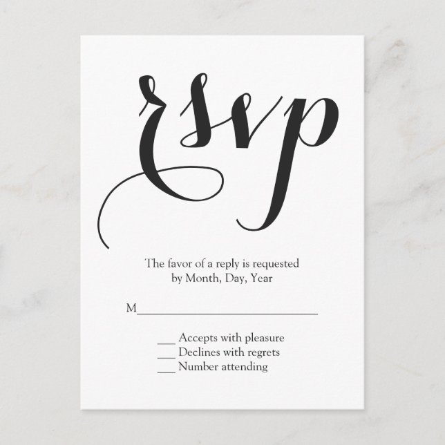 Cartão Postal De Convite RSVP de casamento do Script Font (Frente)