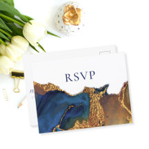 RSVP de Casamento Dourado Azul de Encantamento