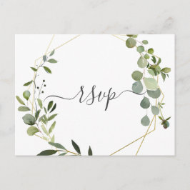 Cartão Postal De Convite RSVP de Casamento Eucalyptus Moderno Verde