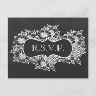 Cartão Postal De Convite rsvp de casamento floral de chalkboard