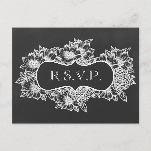 Cartão Postal De Convite rsvp de casamento floral de chalkboard (Frente)
