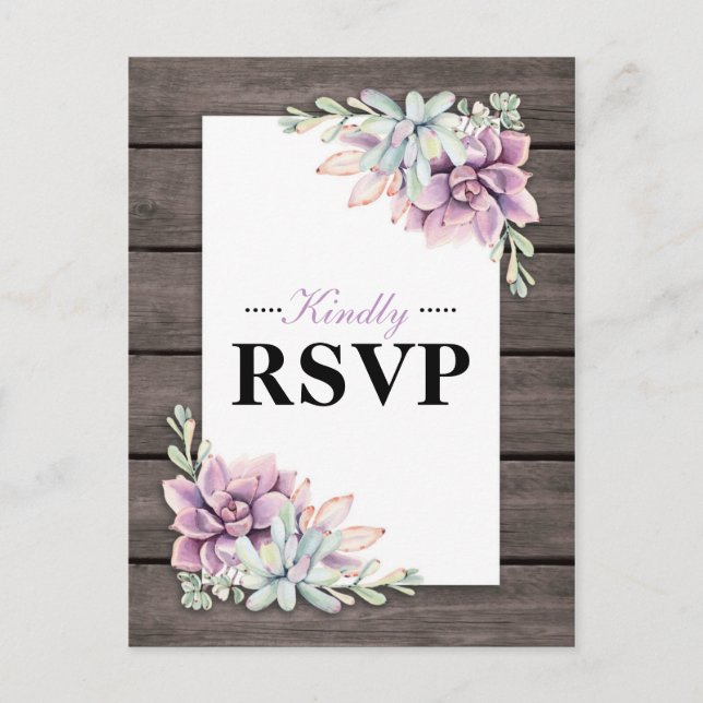 Cartão Postal De Convite RSVP de Casamento Floral Suculento em Aquarela Rús (Frente)