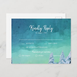 Cartão Postal De Convite RSVP de Casamento no inverno de Aquarela Azul Eleg