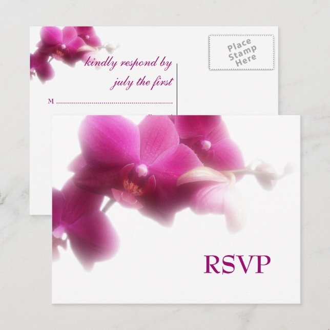 Cartão Postal De Convite RSVP de Casamento Orquídeo Rosa (Frente/Verso)
