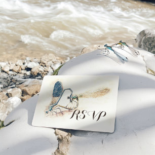 Cartão Postal De Convite RSVP de Casamento Responder Dragonfly Amando Heart