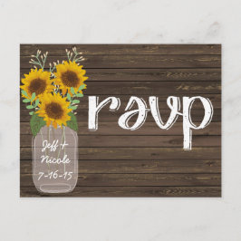 Cartão Postal De Convite RSVP de Casamento Russo de Madeira e Girassóis