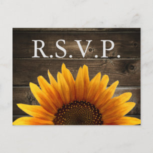 Cartão Postal De Convite RSVP de Casamento Russo de Madeira e Girassóis