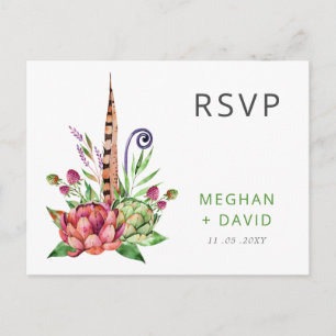 Cartão Postal De Convite RSVP de Casamento Rustic Boho Succulent Cactus Gre