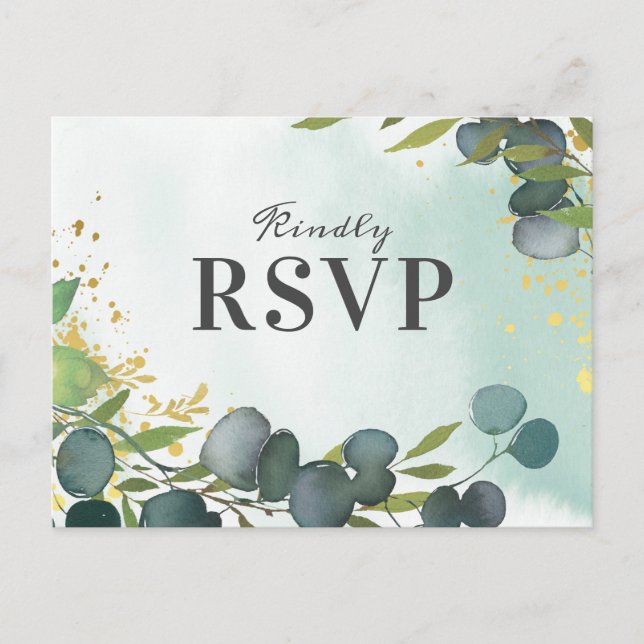 Cartão Postal De Convite RSVP de Casamento Rustic Eucalyptus Greenery (Frente)