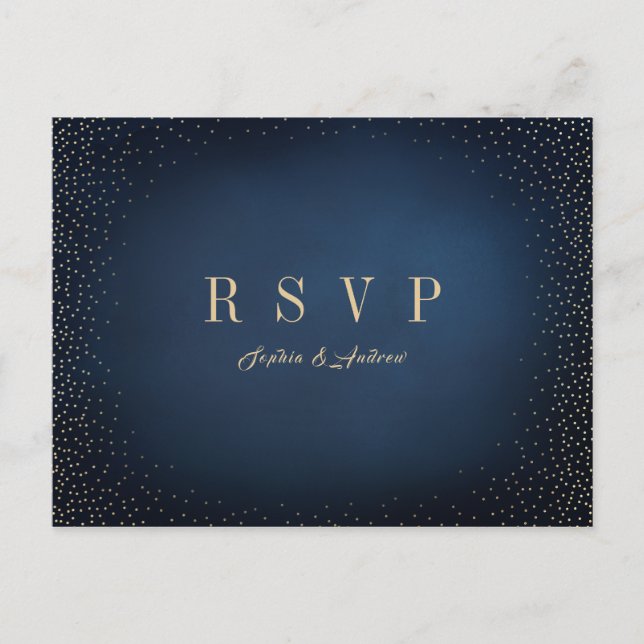 Cartão Postal De Convite RSVP de Casamento Simples Glitter de marinho e Dou (Frente)
