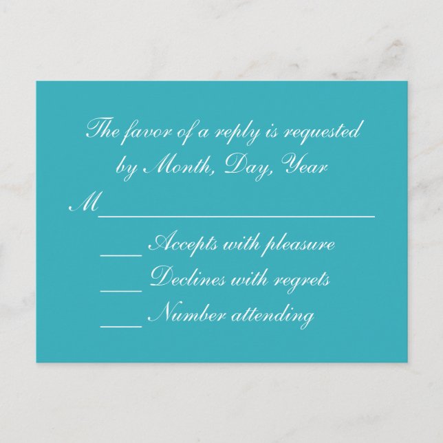 Cartão Postal De Convite RSVP de Casamento Teal (Frente)