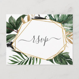 Cartão Postal De Convite RSVP de Casamento Tropical Moderno Greenery