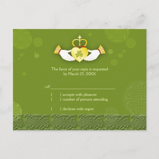 Cartão Postal De Convite RSVP de Casamento Verde Tradicional Irlandês (Frente)