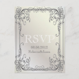 Cartão Postal De Convite RSVP de casamento vintage Branco elegante