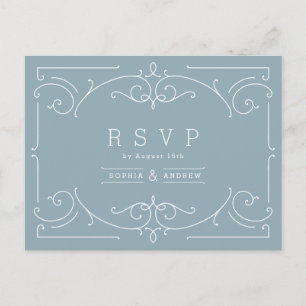 Cartão Postal De Convite RSVP de casamento vintage clássico elegante azul