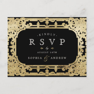 Cartão Postal De Convite RSVP de casamento vintage romântico elegante pret