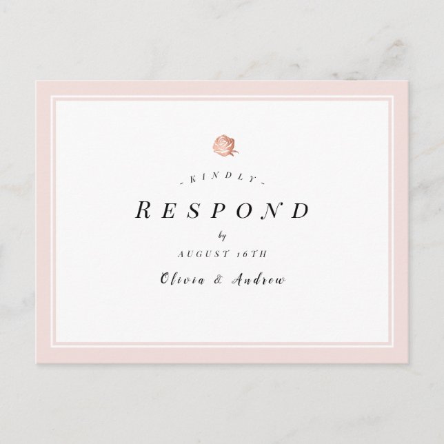 Cartão Postal De Convite RSVP de Casamentos Minerais de Rosa de Ouro Elegan (Frente)