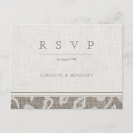 Cartão Postal De Convite RSVP de Casamentos Ruspc de Raça e Burlap