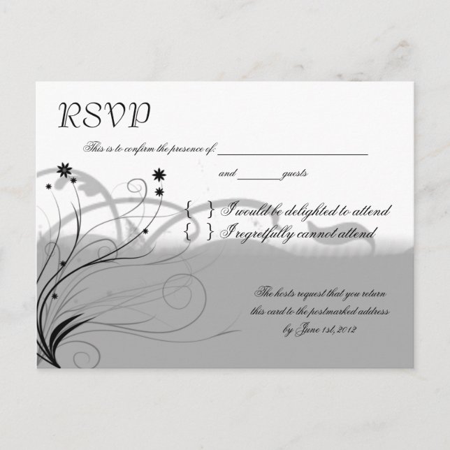 Cartão Postal De Convite RSVP de Cinzas e Preto Clássico (Frente)