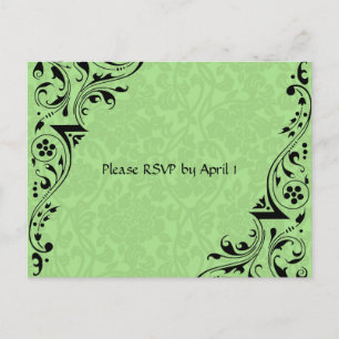 Cartão Postal De Convite RSVP de rendas pretas e Celadon