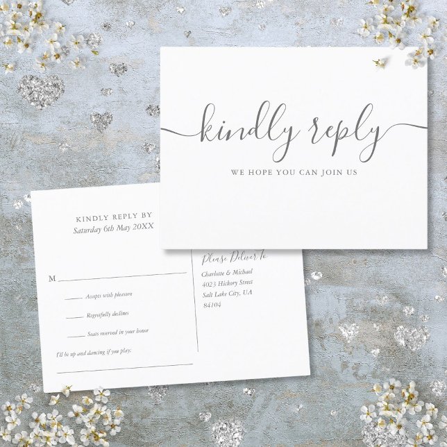 Cartão Postal De Convite RSVP de Script de Assinatura Elegante Simples (Simple Elegant Signature Script RSVP Invitation Postcard)