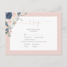 Cartão Postal De Convite RSVP de Script de Lace Blush Azul Elegante