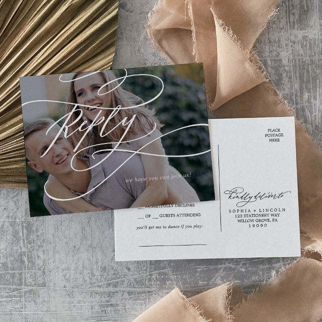 Cartão Postal De Convite RSVP de Solicitação de Música Fotográfica Negra pa (Criador carregado)