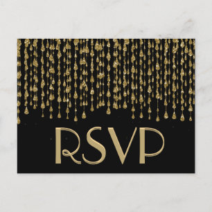 Cartão Postal De Convite RSVP   Douradas estrelas de queda