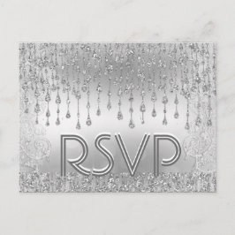 Cartão Postal De Convite RSVP | Estrelas de queda de prata