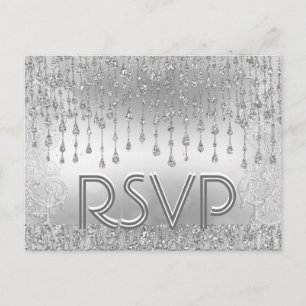 Cartão Postal De Convite RSVP Estrelas de queda de prata