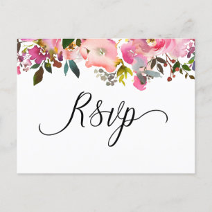 Cartão Postal De Convite RSVP Floral de Primavera em Aquarela
