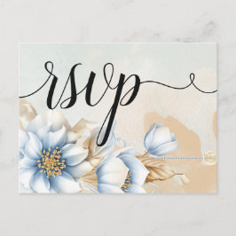 Cartão postal de convite RSVP floral Vintage Blue