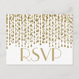 Cartão Postal De Convite RSVP Fluxos Confetti Dourados
