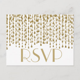 Cartão Postal De Convite RSVP | Fluxos Confetti Dourados