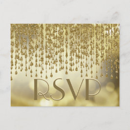 Cartão Postal De Convite RSVP | Fluxos Confetti Dourados com Fundo Bokeh