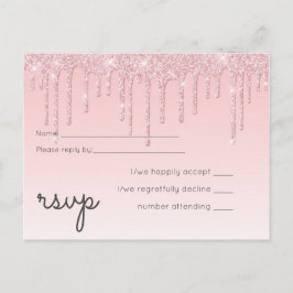 Cartão Postal De Convite RSVP Glitter Pink de Casamento Menino Bonito no Or