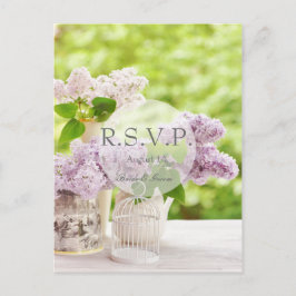 Cartão Postal De Convite RSVP Lilático Branco Floral Branco Românico da Flo