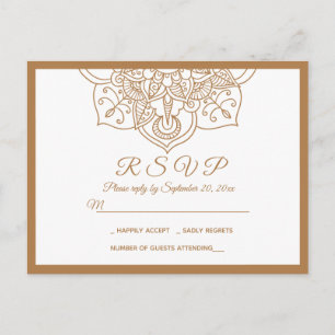 Cartão Postal De Convite RSVP Mandala Marrom Boho Casamento Indiano Moderno