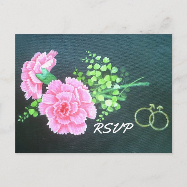 Cartão Postal De Convite RSVP Personalizado de Cravos Rosa de Casamento gay (Frente)