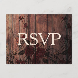 Cartão Postal De Convite RSVP Red Floral Faux Lace e Wood