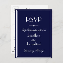 Cartão Postal De Convite RSVP Resposta RSVP Simple Elegant Marinho Blue Wed