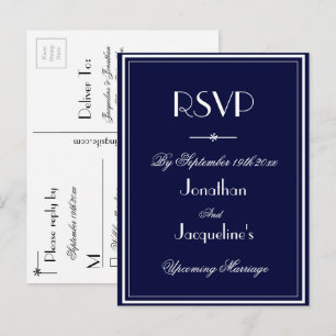 Cartão Postal De Convite RSVP Resposta RSVP Simple Elegant Marinho Blue Wed